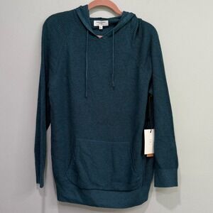 Precedent Los Angeles Waffle Cashmere Blend Hoodie Sweater Mid Blue Teal Large